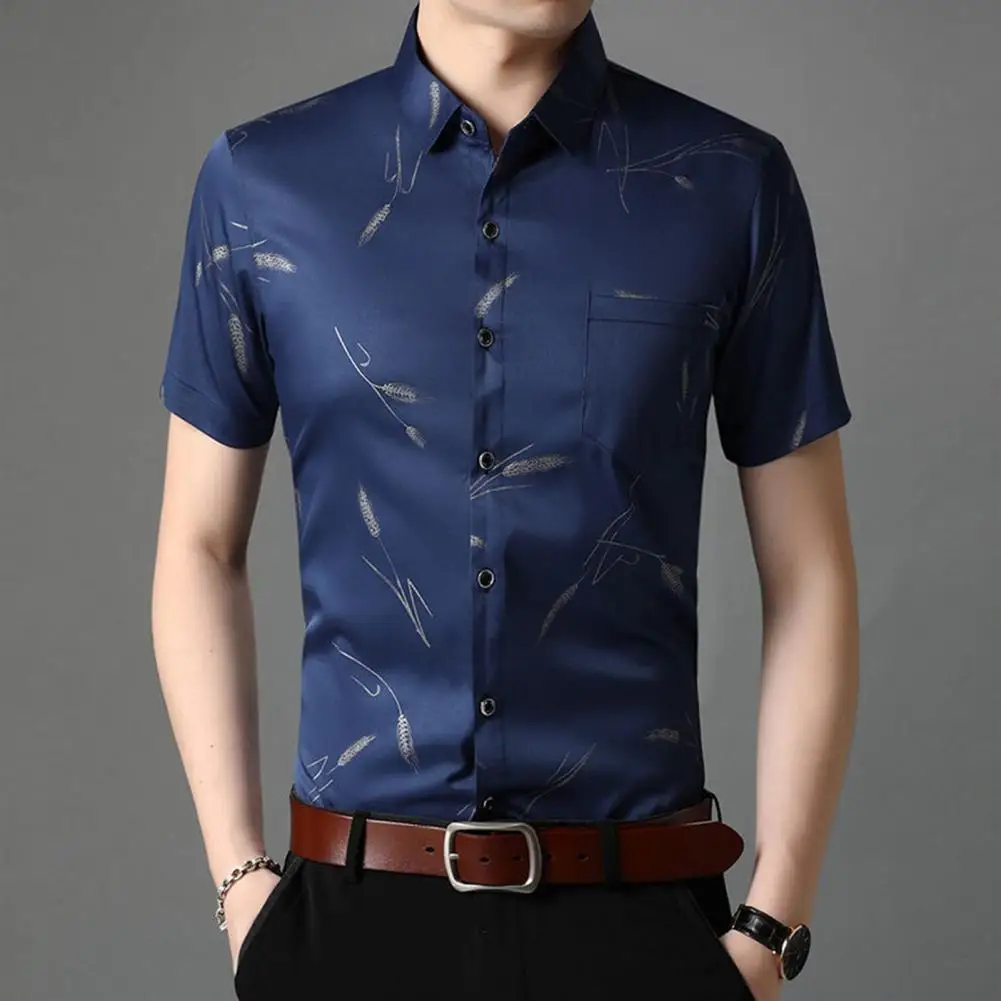 Popular  Tops Wheat Pattern Polyester Button Down Tops Slim Fit Polyester Shirt for Daily Wear