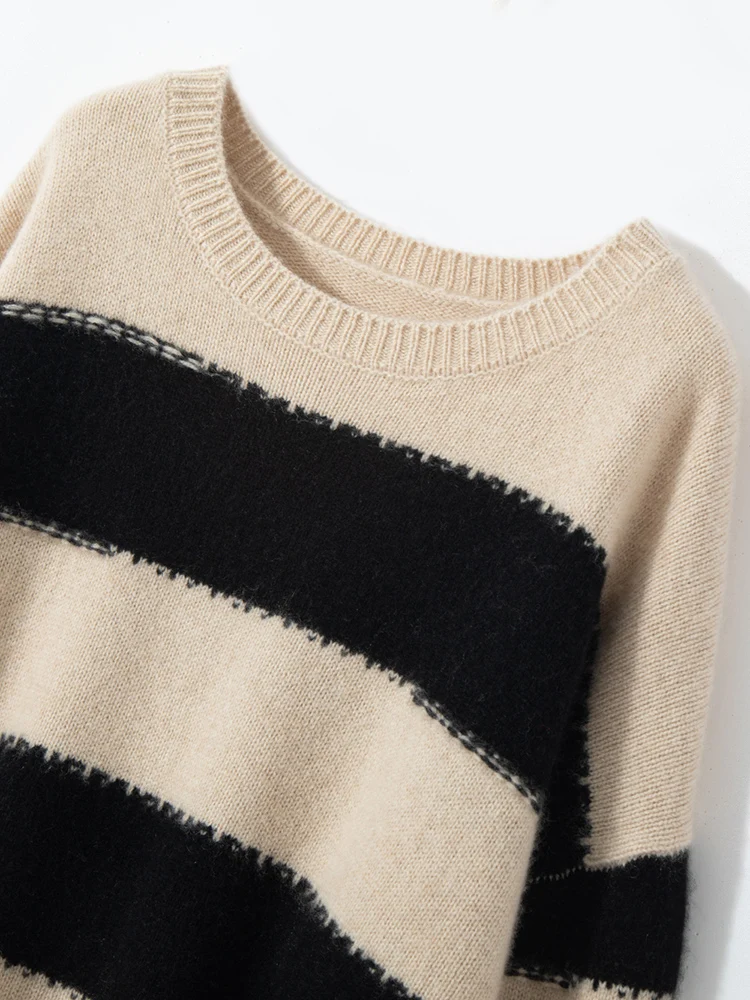 TLOML جديد المرأة 100% سترة الكشمير المعنقة مخطط س الرقبة البلوز الخريف الشتاء سميكة لينة الدافئة الكشمير تريكو جودة عالية