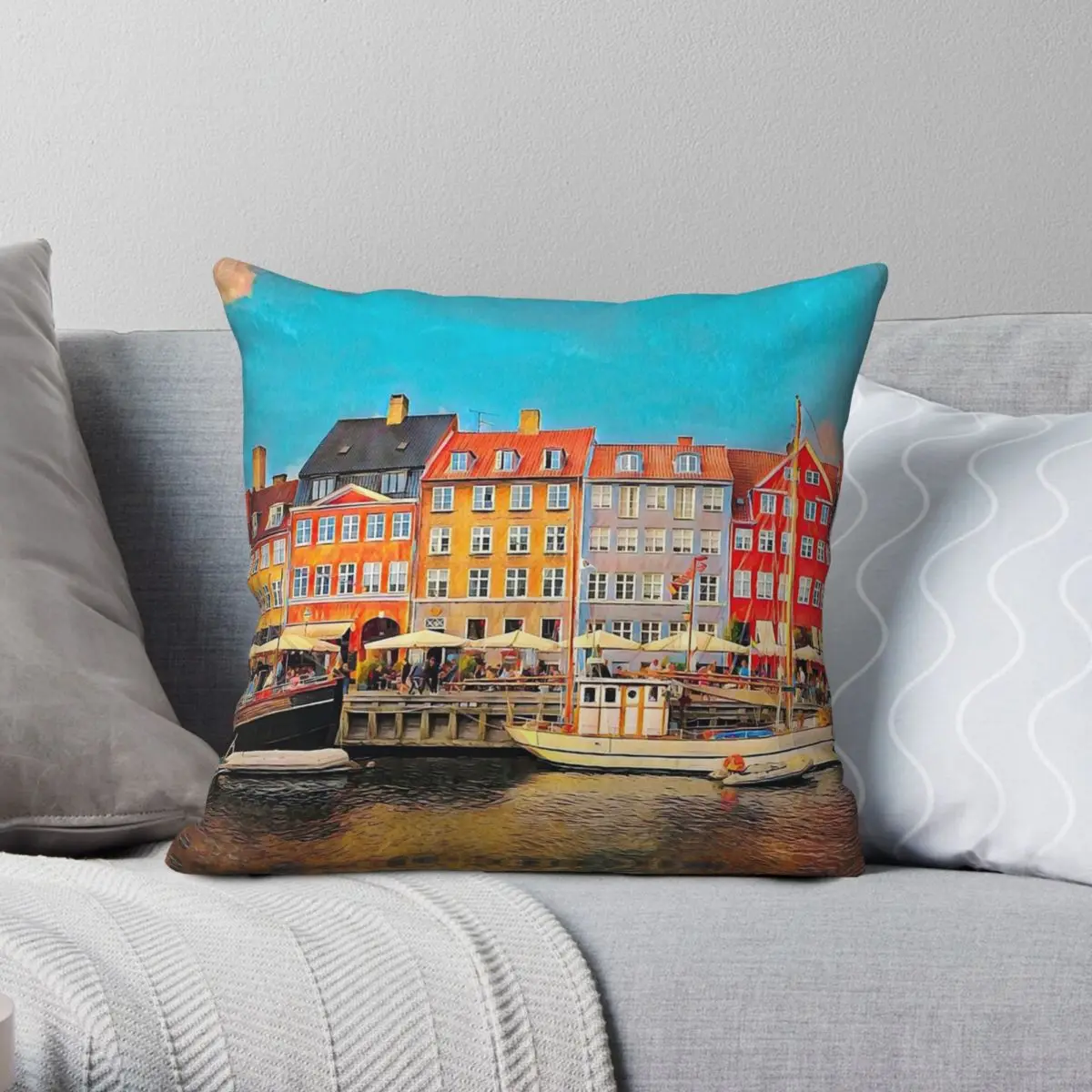 Streets Of Copenhagen Square Pillowcase Polyester Linen Velvet Printed Zip Decor Home Cushion Cover