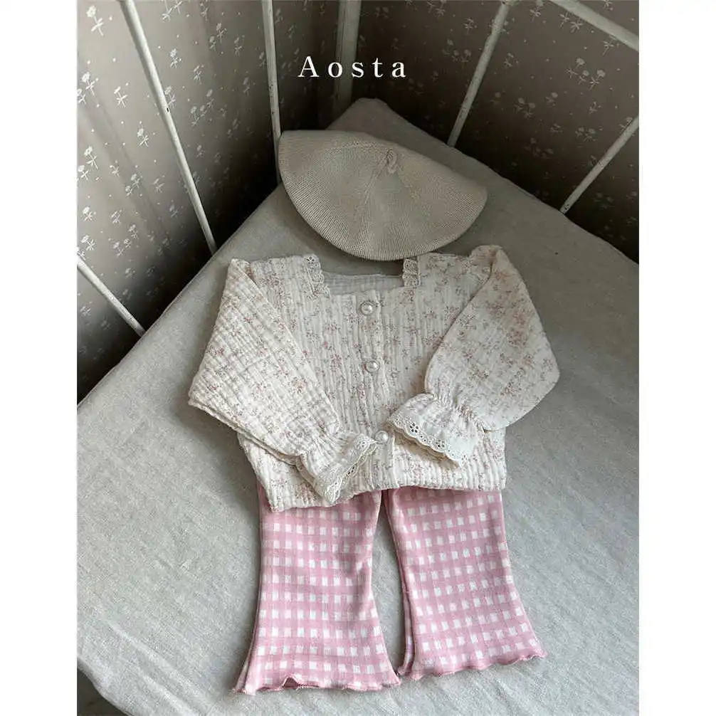 2026 Autumn New Baby Girl Long Sleeve Floral Coat Infant Toddler Cotton Jacket Princess Square Neck Cardigan Girls Clothes