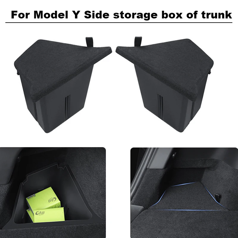 

For Tesla Model3/Y Rear Trunk Left Side Storage Box with Cover Organizer Partition Decoration Accessories Side Pocket Storage