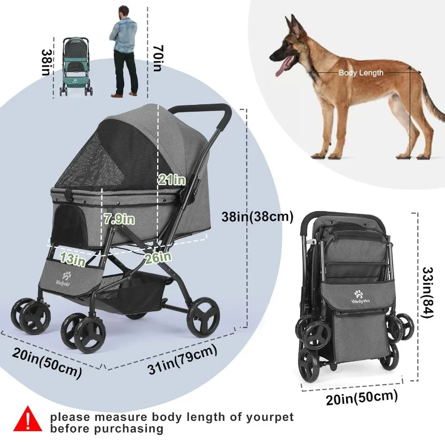 Wózek dla psa, wózek dla kota, wózki do joggingu z odwracalnym uchwytem, składany wózek podróżny dla szczeniąt, dla średnich i małych psów i kotów, udźwig do 20 kg