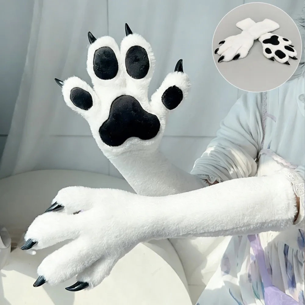 Faux Fur Animal Fursuit Paw Gloves with Nails Thicken Cosplay Paw Glove Pads Cartoon Animal Claw Mittens Costume Accessories
