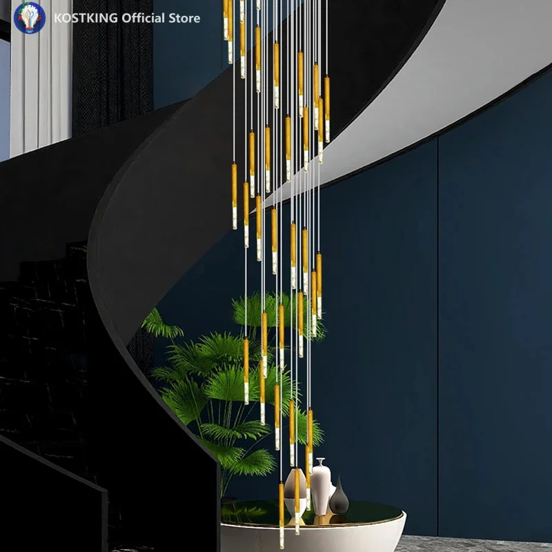 2025 Luxury-Style Post-Modern Staircase Chandelier Crystal Villa Duplex House Simple Creative Rotating Staircase Long Chandelier