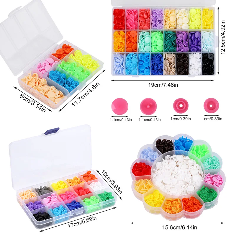 KRABALL Multicolour Snap Clip Plastic Clothing Button or Pressure Nail Fastener With Storage Box DIY Sewing Tool Accessories