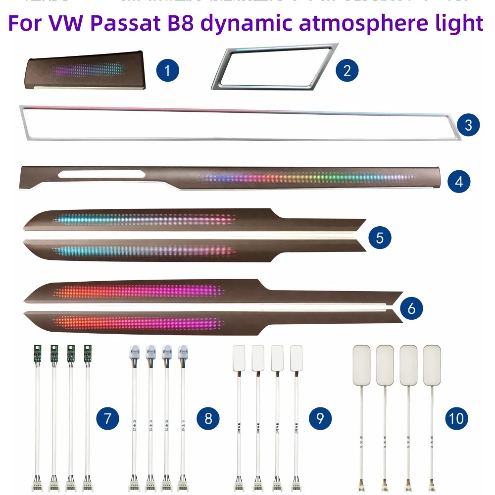 LED atmosphere lights For VW Volkswagen Passat B8 Dynamic Ambient Light Kit Automotive interior lighting upgrade 1:1 trim panel