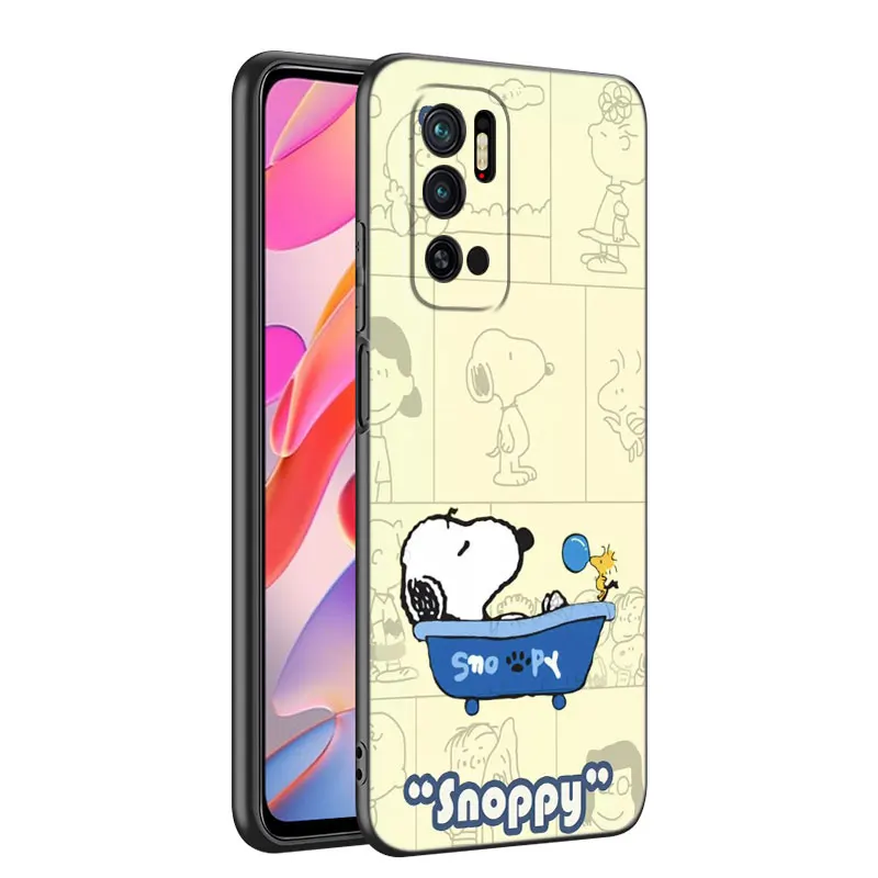 Cartoon Kawaii S-Snoopy Black Silicone Phone Case For Xiaomi Mi 9 SE 8 10T 11 12 13 Lite 9T 11T 12S 12T 13T 14 Pro 5G NE 11i 12X