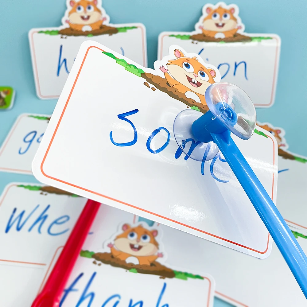 Children Hamster Written Blank Card Rewrittable Board Kids Words Card Learning Toy Teaching Aids Game Interaction Card