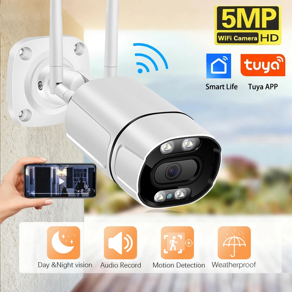 

Tuya 5MP IP Camera Wifi Outdoor Ai Human Detect Audio Home Wireless Camera 1080P HD Color Infrared Night Vision Security Camera