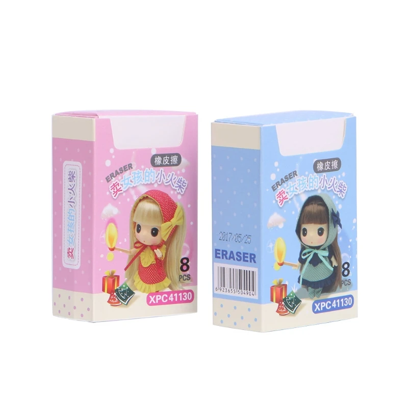 8Pcs Creactive Matchstick Eraser Colorful Pencil Rubber School Office Stationery