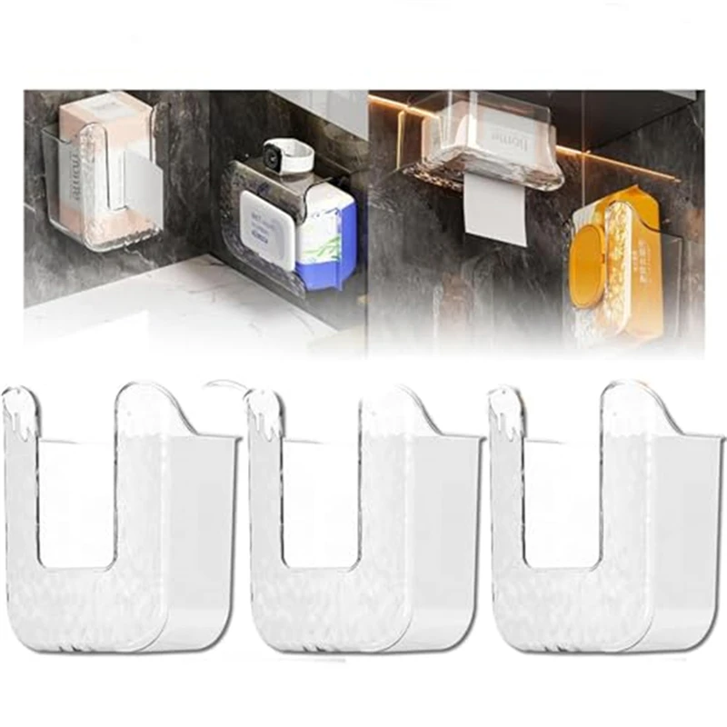 Bathroom Accessories Punch-Free Tissue Box Waterproof Wet Wipes Box Suction Cup Wall-Mounted Paper Storage Box Transparent