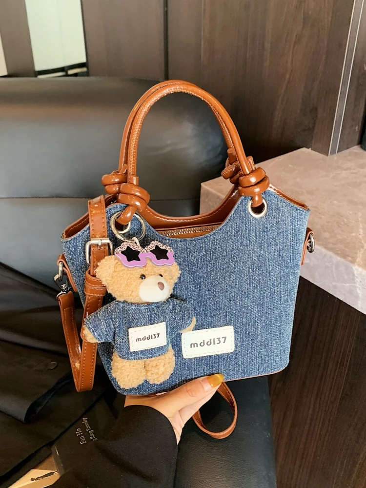 

Джинсовая сумка-ведро в стиле ретро, женская модная повседневная универсальная сумка через плечо на одно плечо, цветная ручная сумка-ведре