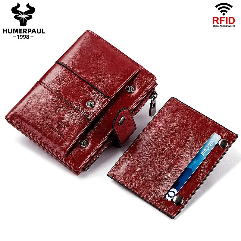 Retro RFID Blocking Credit Card Holder Fashionable Genuine Leather Multi-Slot Luxury Wallet for Women Cartera De Mujer Lujo