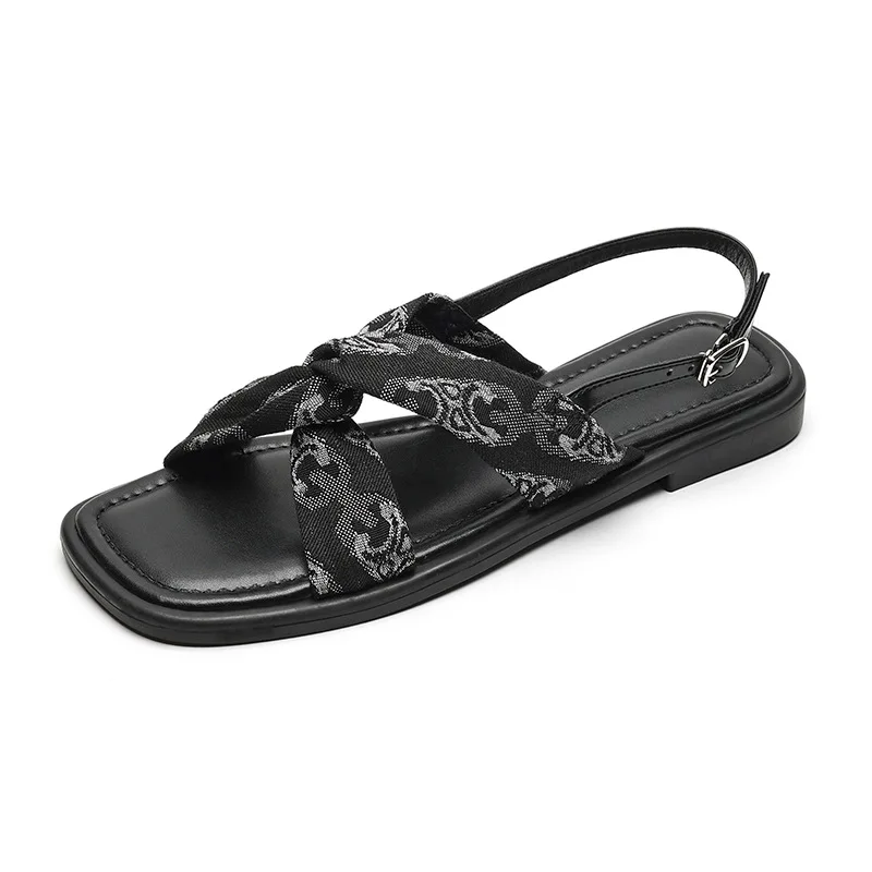Gorasion Sandals Women Summer Retro French Elegant Sandals Satin Rear Strap Solid Flats Cross-tied Roman Ladies Shoes Handmade