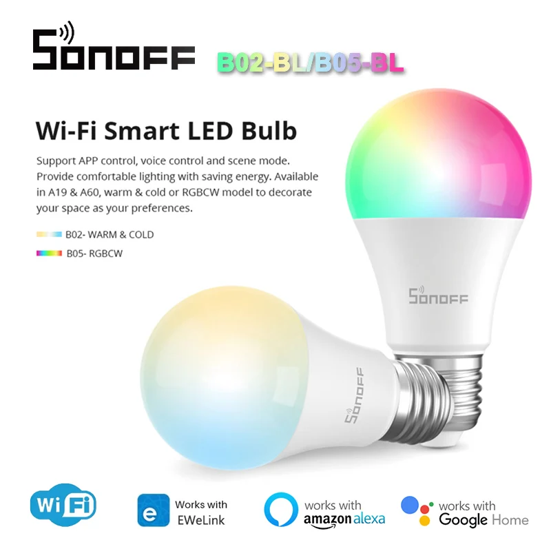 

Умные светодиодные лампы SONOFF B05 с Wi-Fi и дистанционным управлением, 220-240 В