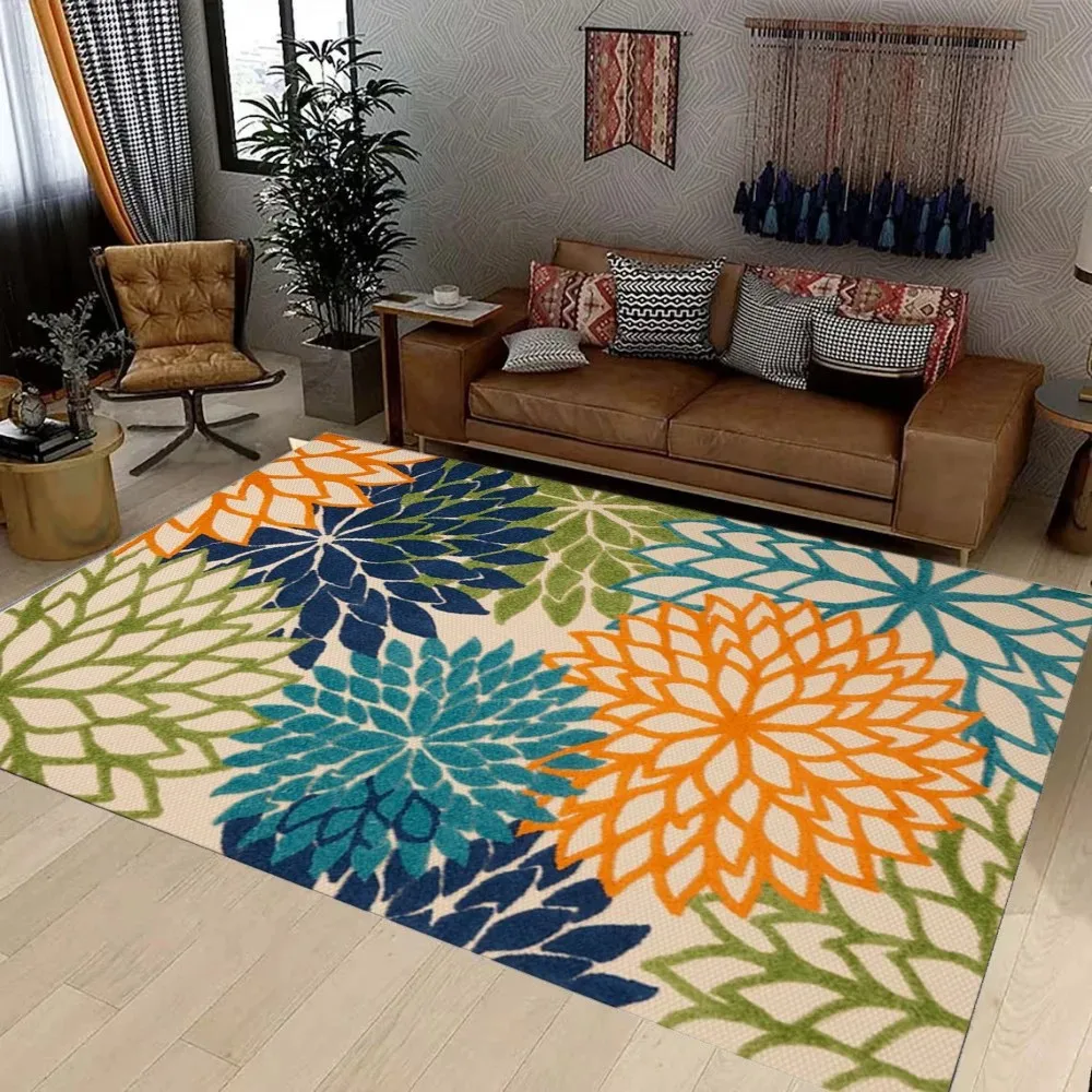 VIKAMA Non-slip Washable Waterproof Outdoor Rug Tropical Botanical for Patio Deck Backyard