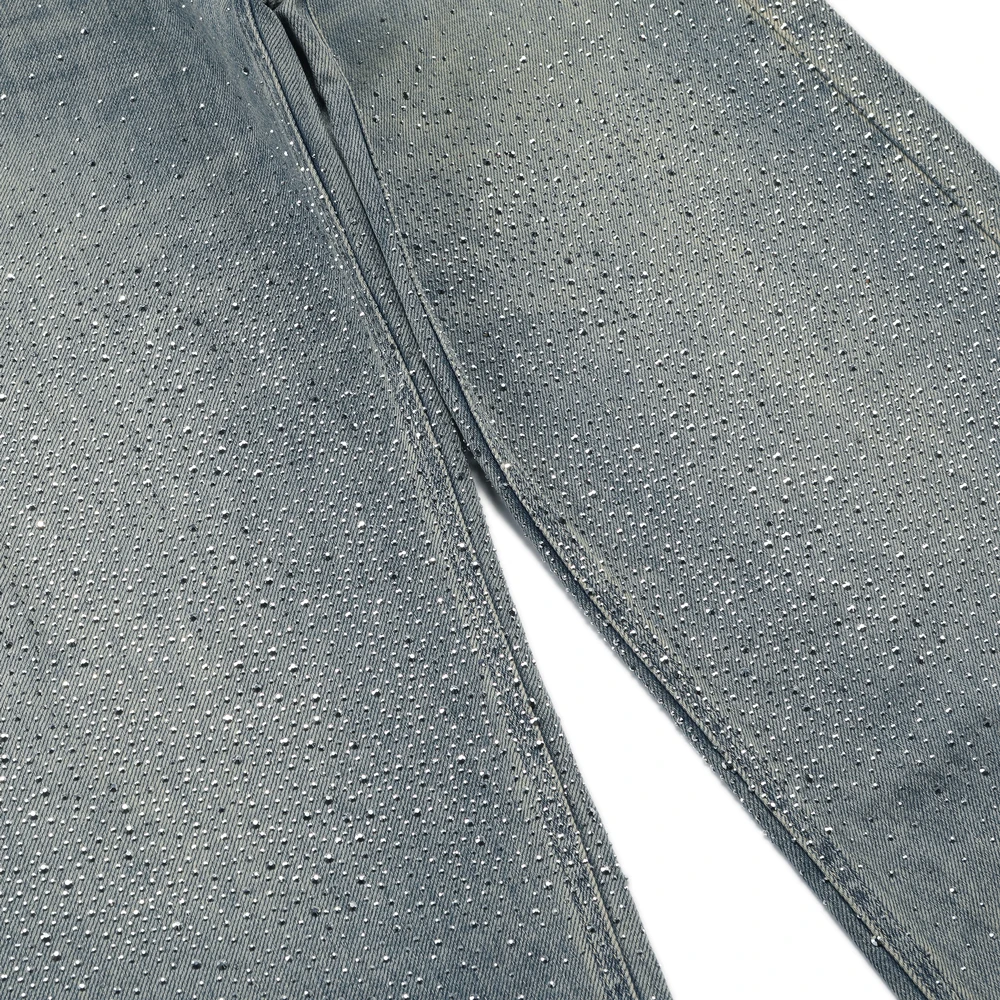 Pantalones holgados Ropa de calle Pantalones casuales retro desgastados Estilo callejero Jeans de mezclilla de algodón pesado con diamantes de imitación completos Ropa de hombre