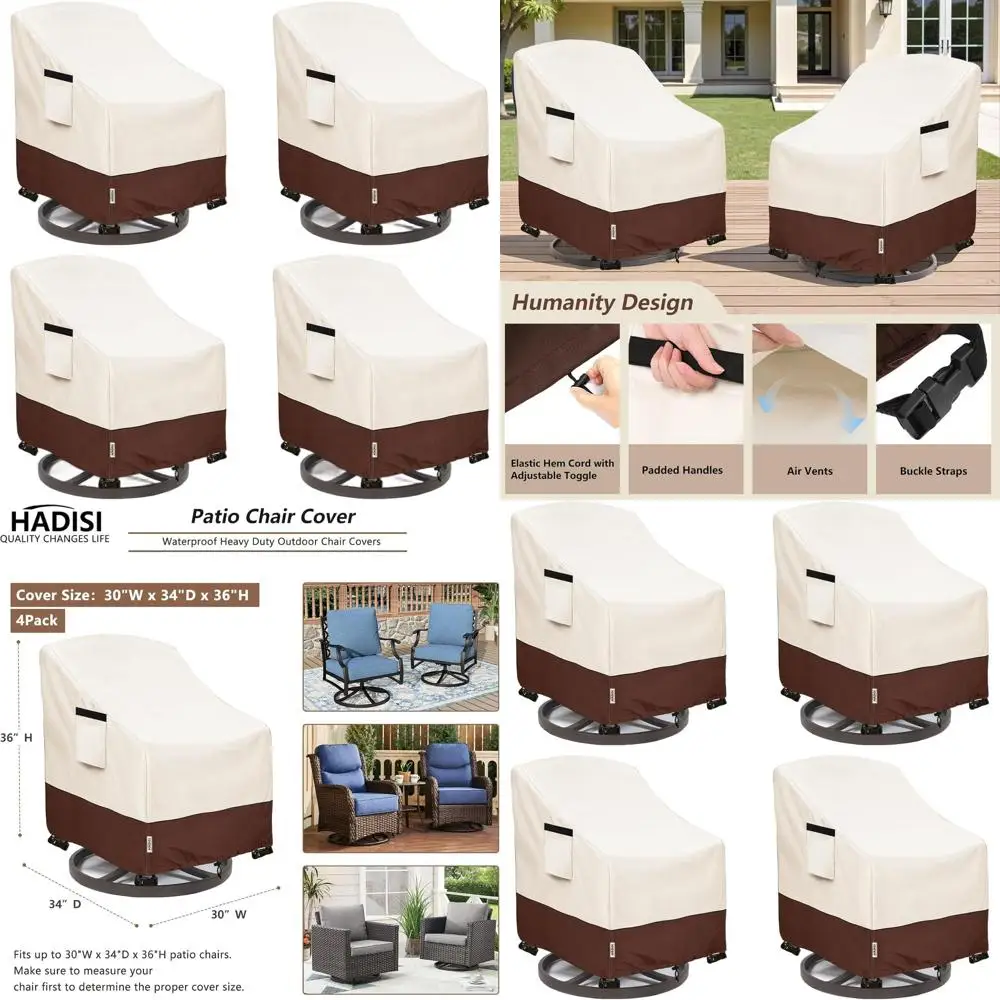 

Набор из 4 водонепроницаемых чехлов для вращающихся стульев для улицы, сверхмощных, бежевых, 30 Вт x 34D x 36 часов