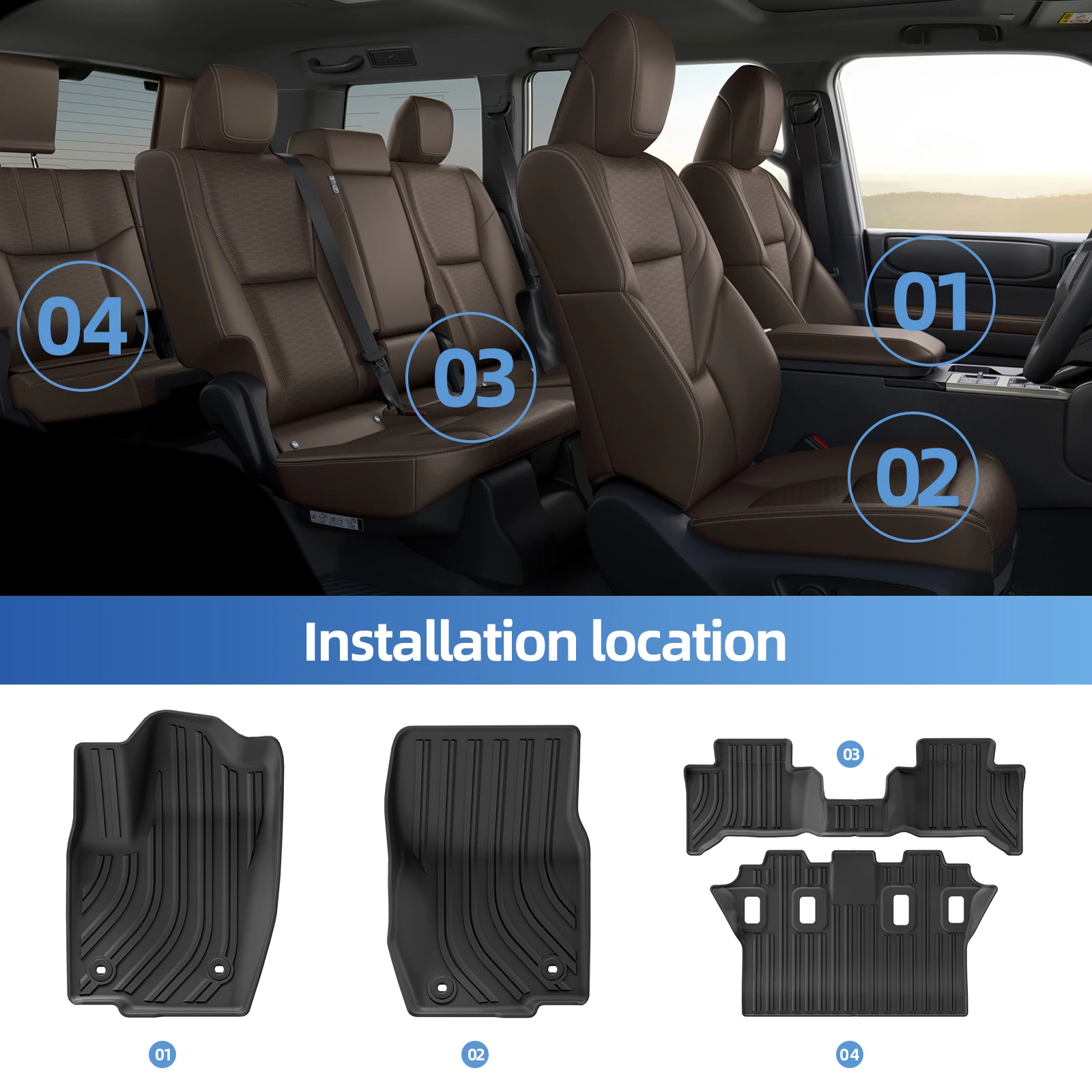 for Toyota Land Cruiser Prado LC250 2024-2025 Car Floor Mats Protective Mat 7 Seats Cargo Liner Trunk Pad Fit For Left Rudder