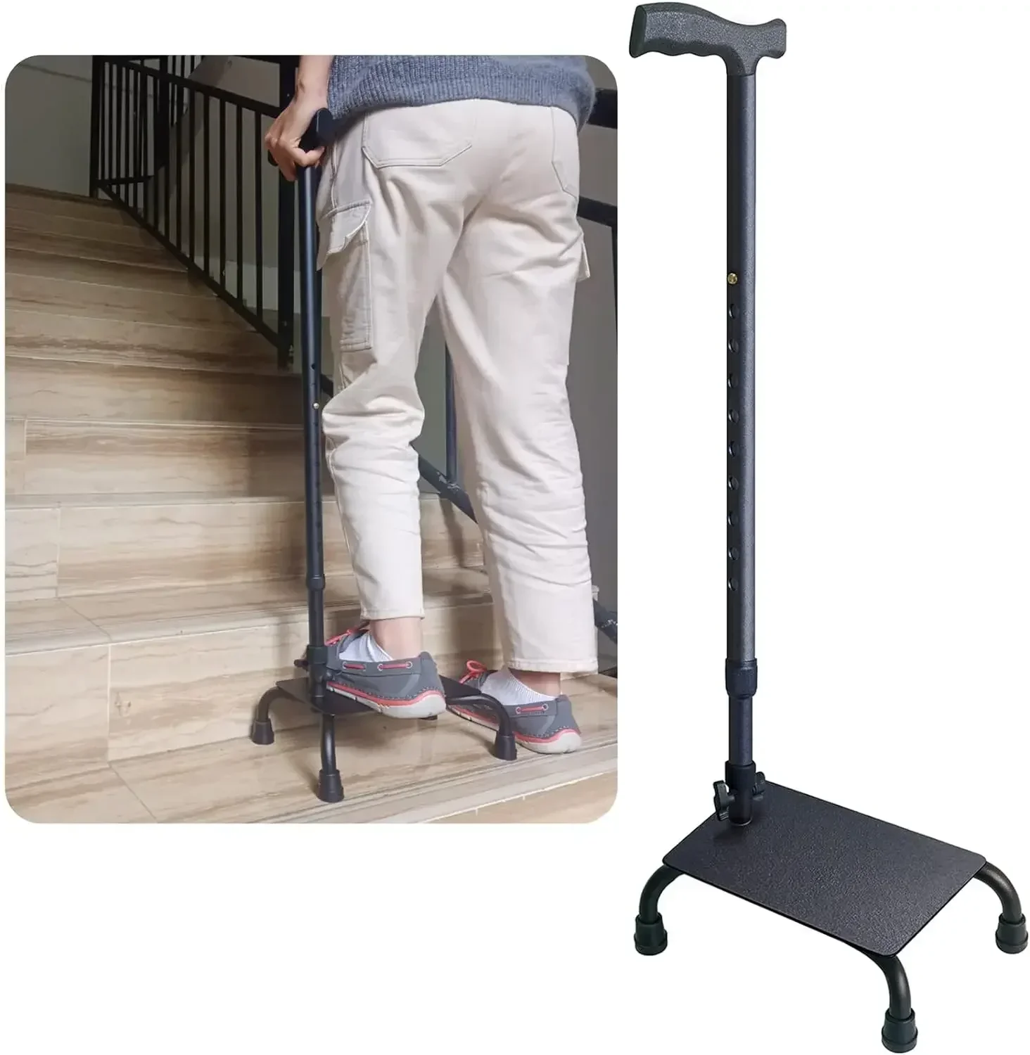 Adjustable Half Step Stair Climbing Assist Cane Right Left Handed Seniors Stair Lift Aid Walk Steady Stairs Comfortable Walking