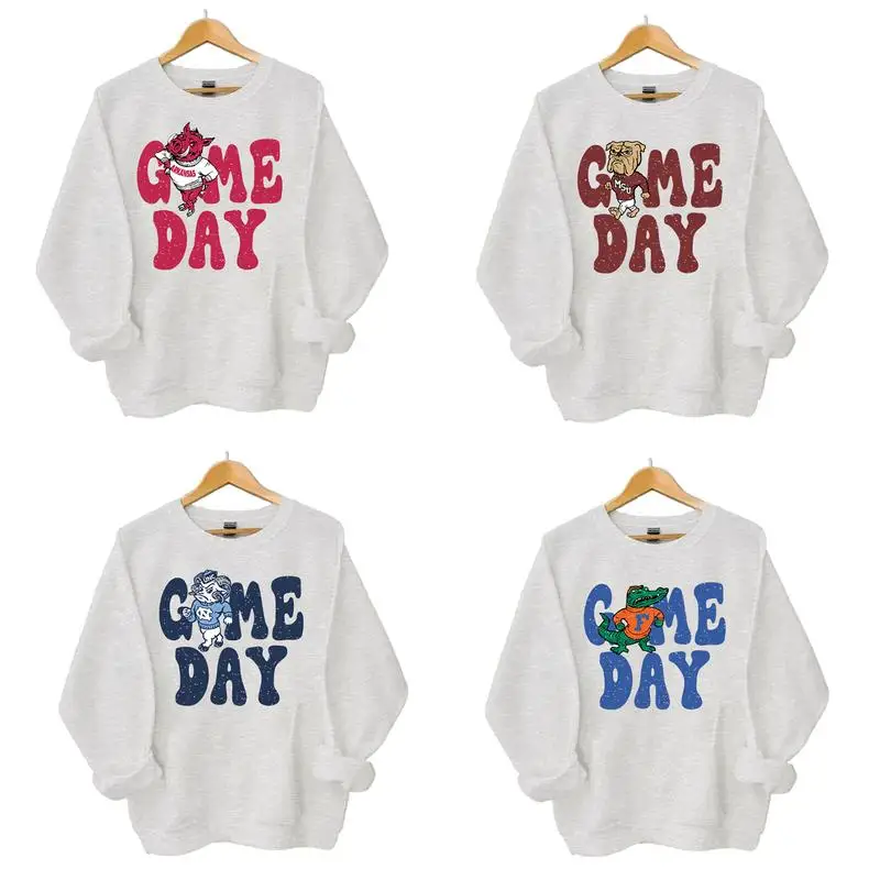 

Retro All College Football Mascot Game Day Bundle Sweatshirt - Unisex Hoodies in White, Gray & Blue, Casual Long Sleeve, Classic