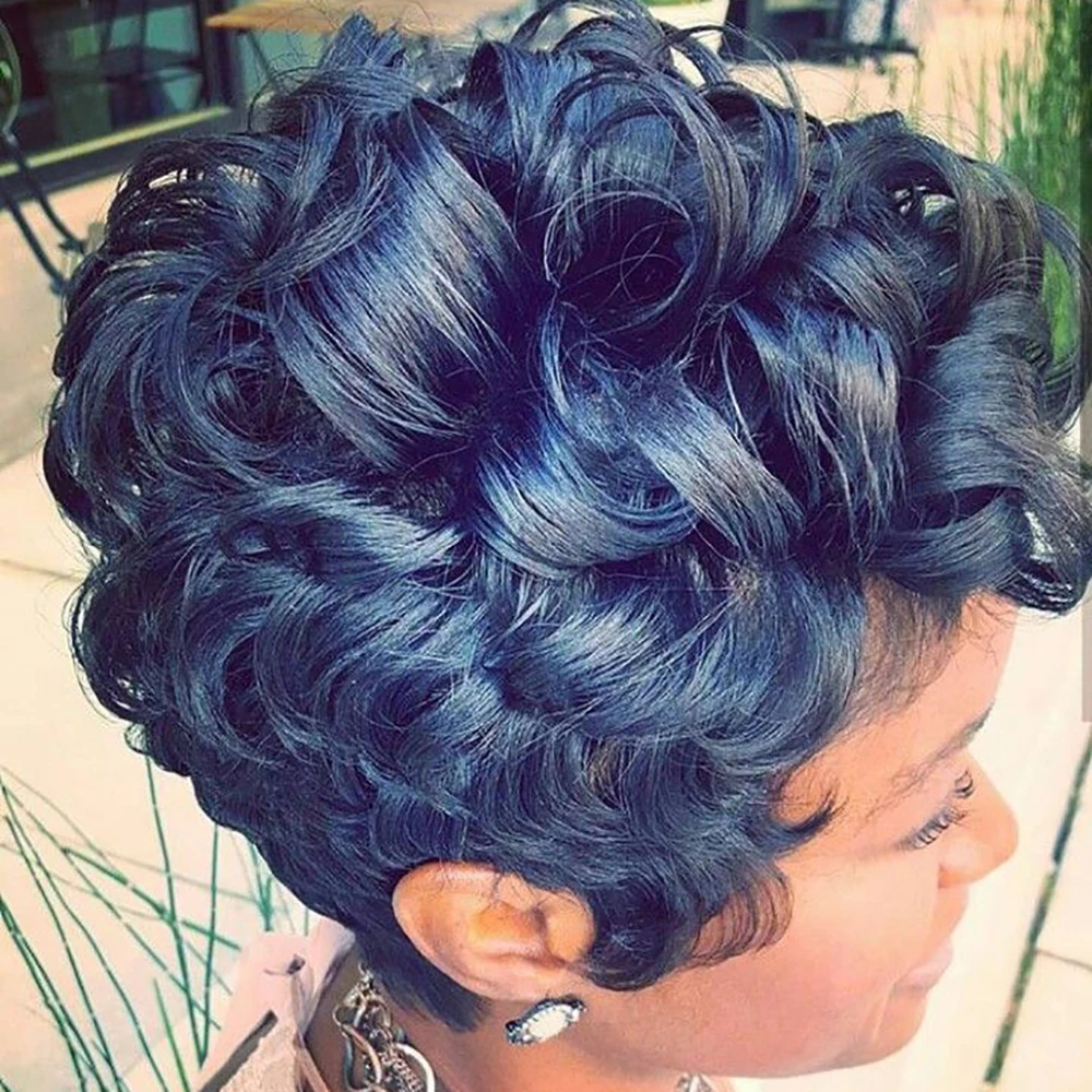 Parrucca corta con taglio pixie Parrucca per capelli umani ricci a onda sciolta con attaccatura dei capelli pre pizzicata per le donne Parrucca brasiliana per capelli Remy Protezione fatta a macchina