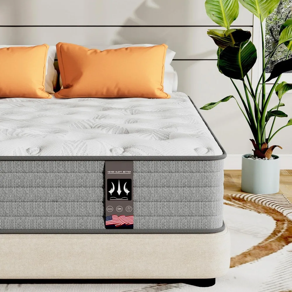 

12 inch Grey&White Gel Memory Foam in a Box with Individual Pocket Spring for Motion Isolation & Silent Sleep,CertiPUR-US