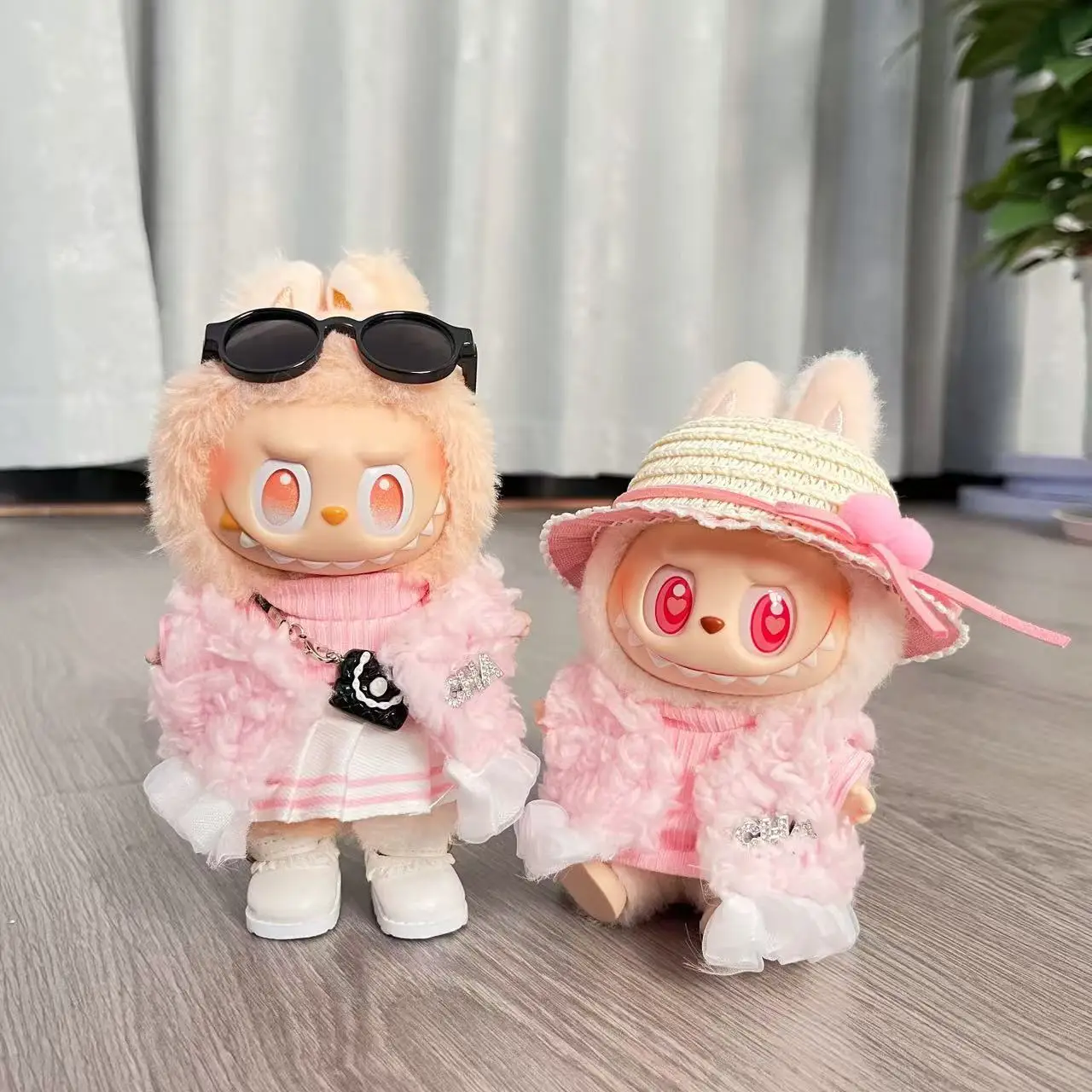 

15/17cm Labubu 1st-3rd Gen Dolls Sweet Fashion Outfit Set Pink Fluffy Sweetheart Vest Coat Pink Cherry Blossom Inner Top