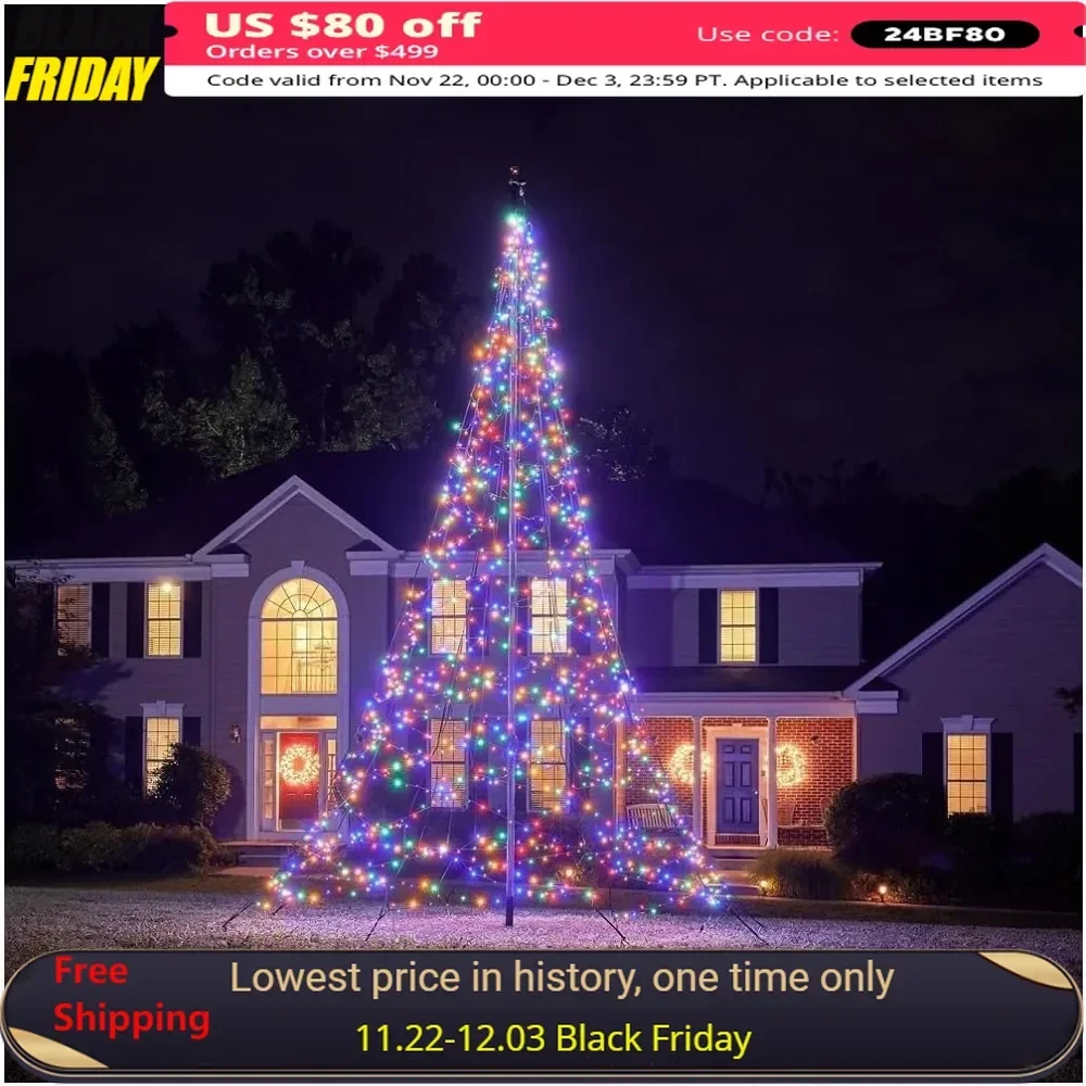 

20ft Flagpole LED Christmas Tree, Outdoor Christmas Decorations - Multicolor, 1,200 LED Tree Suitable for Existing Flagpoles