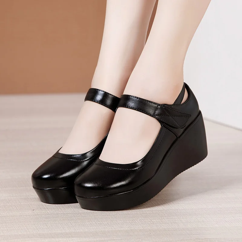 Small Size 32-43 Shallow Med Block Heels Mary Janes Women Pumps 2024 Comfortable Platform Wedges Shoes for Office Mom Model