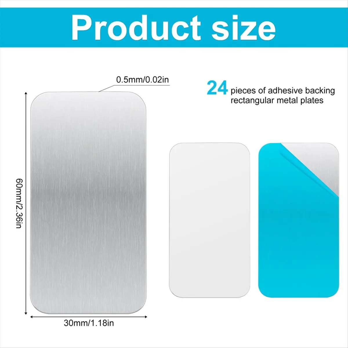 A20I 24 plaques métalliques adhésives pour supports magnétiques, bandes de 2,36x1,18 pouces avec support adhésif pour aimants sur supports non en acier