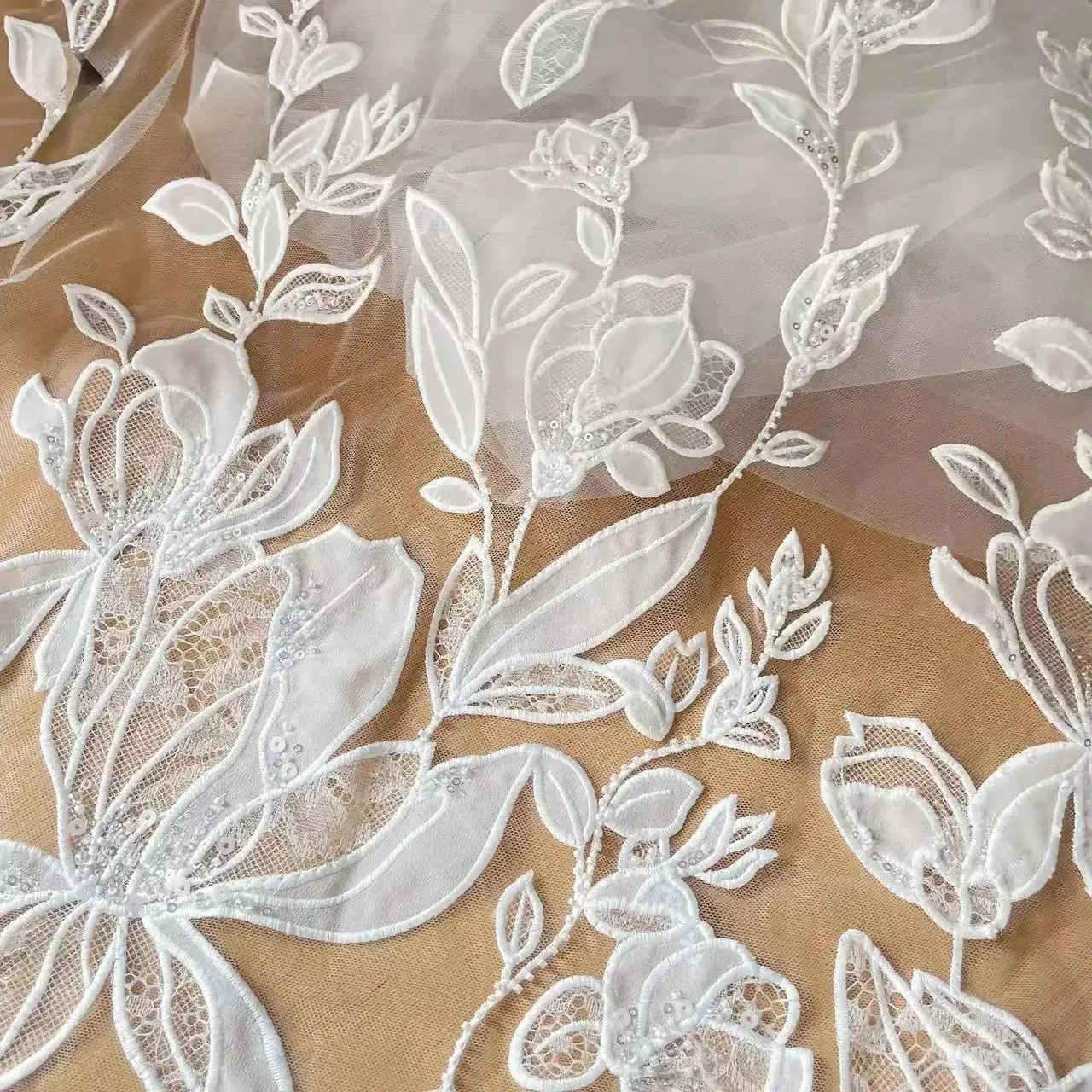 

Luxury Beaded Sequin Wedding Dress, Advanced Custom-Made Sewing, Gauze Bridal Lace Fabric Background Decoration Accessories