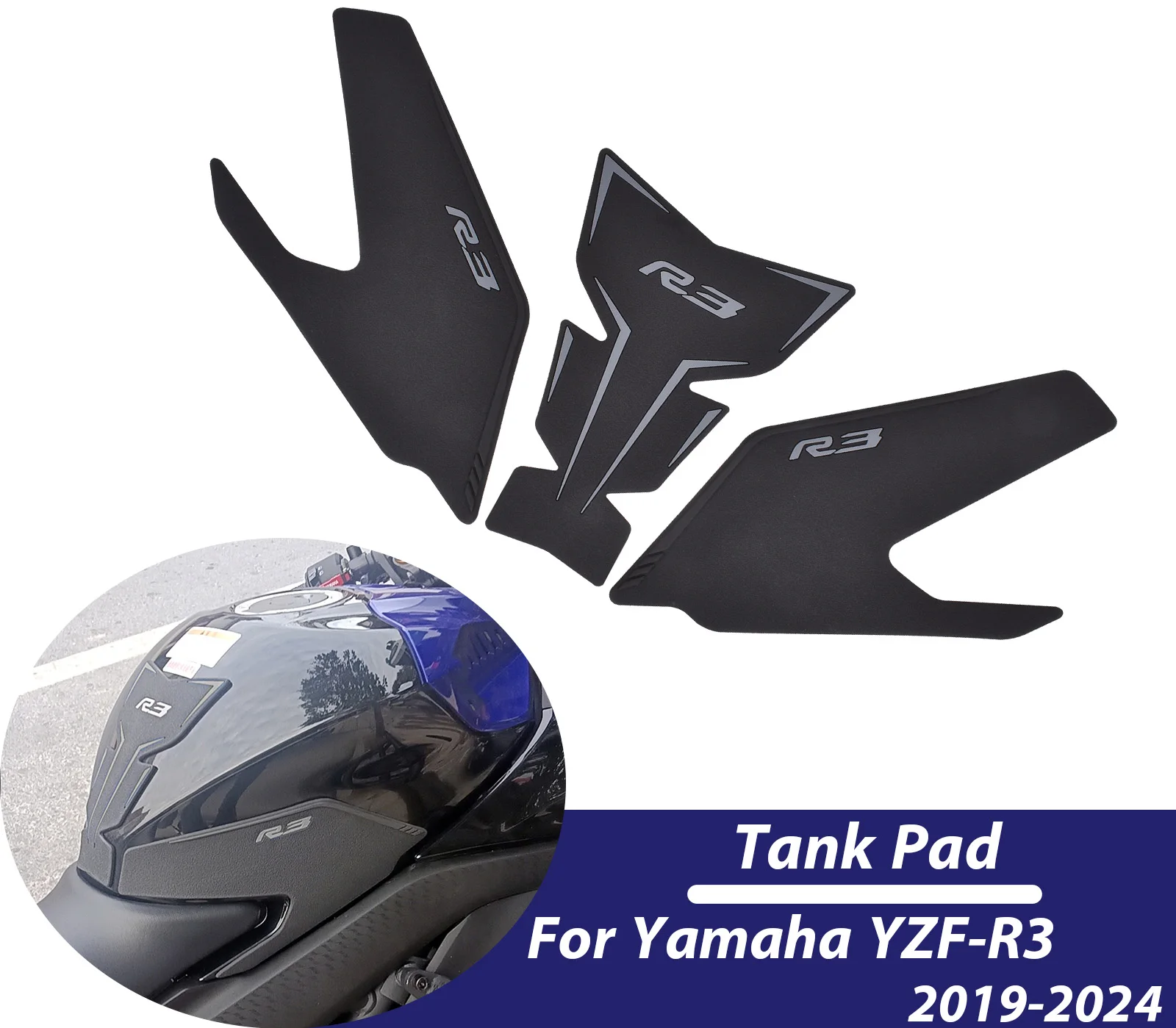 

For YAMAHA YZF R3 YZF-R3 2019-2024 2023 Tank Pad Motorcycle Side Grips Gas Fuel Oil Kit Knee Stickers Decals Protector Sticker
