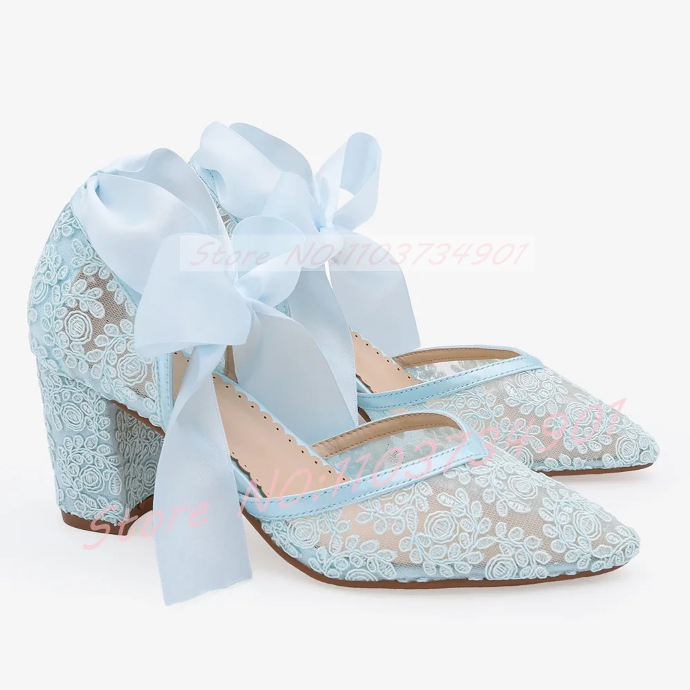 Lace Ribbon Trim - Sandali con tacco a blocco e