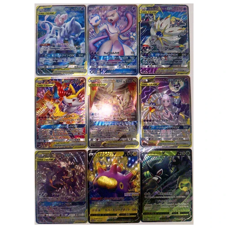 55 pçs/set Pokémon PTCG Boutique Flash Grosso Pikachu Charizard Trainer Lillie Jogo Coleção Cartão 7-12 Bounce Crianças Brinquedo Presente