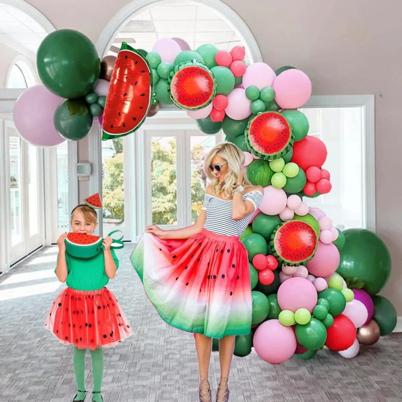 111Pcs A set of summer watermelon themed balloon arch wreath set, birthday party decoration, beach party scene decoration