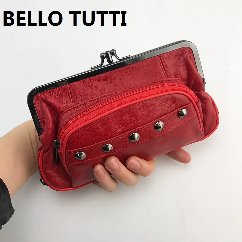 BELLO TUTTI New Women Genuine Leather Key Wallets Mini Coin Purse  Metal Hasp Sheepskin Card&ID Holder Bag Money Clip Phone Bag