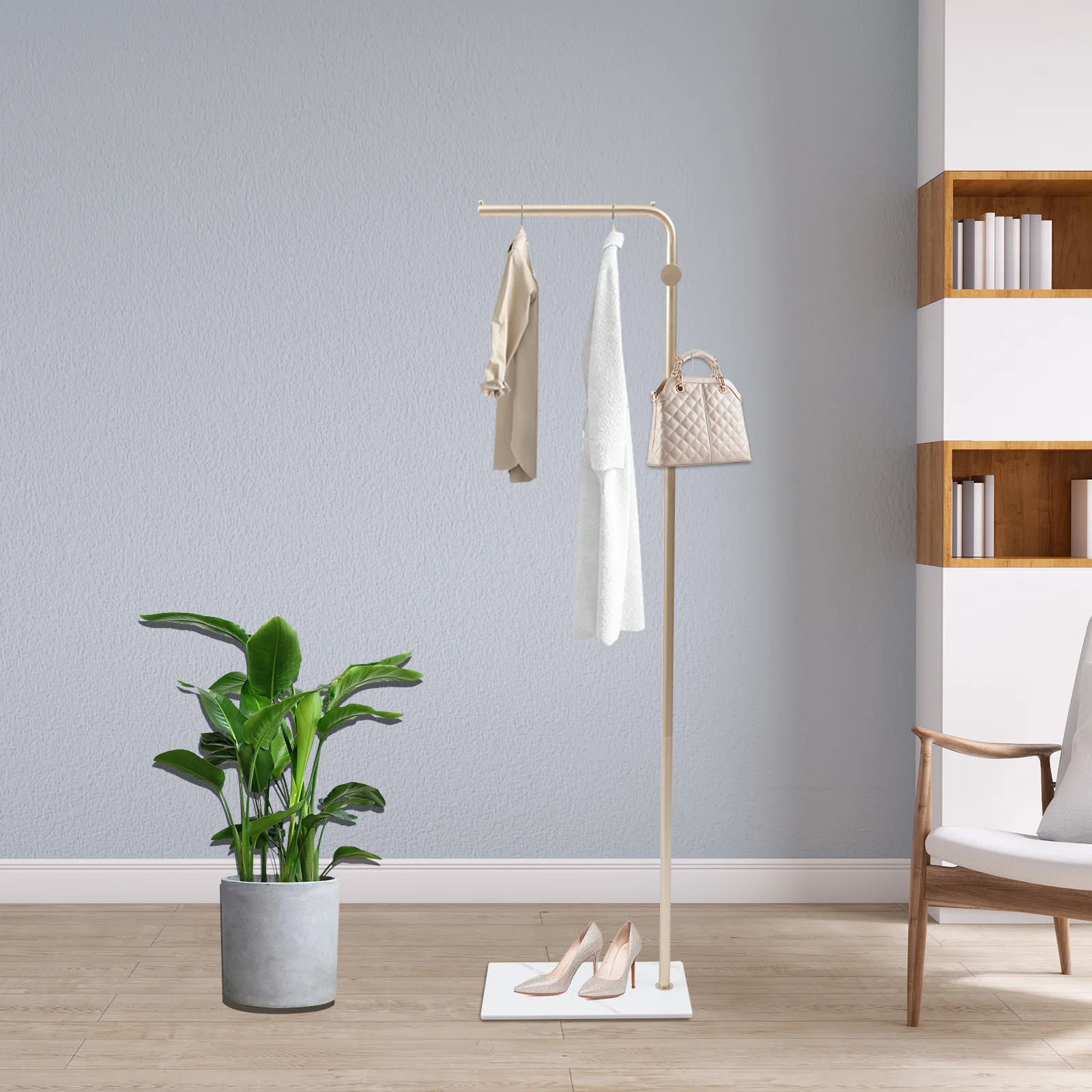 رف معطف معدني قائم بذاته، حامل معطف بقاعدة من الرخام الطبيعي مع 3 خطافات، منظم شجرة قاعة المدخل للسترات والقبعات والحقائب #5