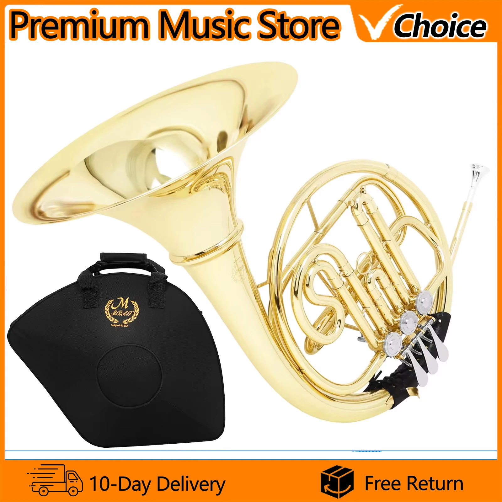 M MBAT Bb French Horn Professional Brass Body 3 Key French Horn with Case Golden Split French Horn for Beginners & School Band
