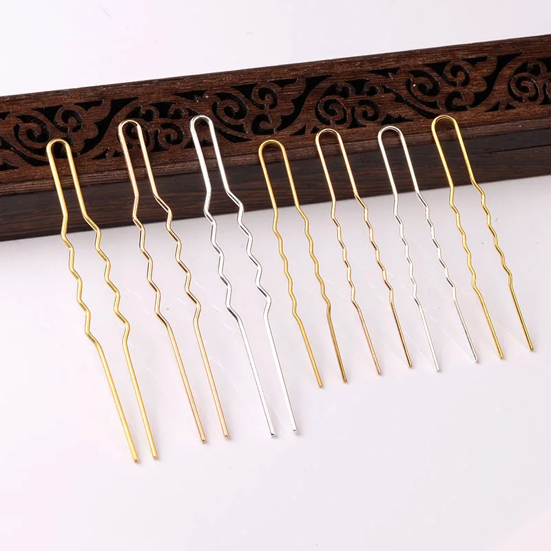 Antique headdress accessories Cast copper corrugated U-shaped hairpin DIY handmade headdress accessories Disc hair hairpin facto