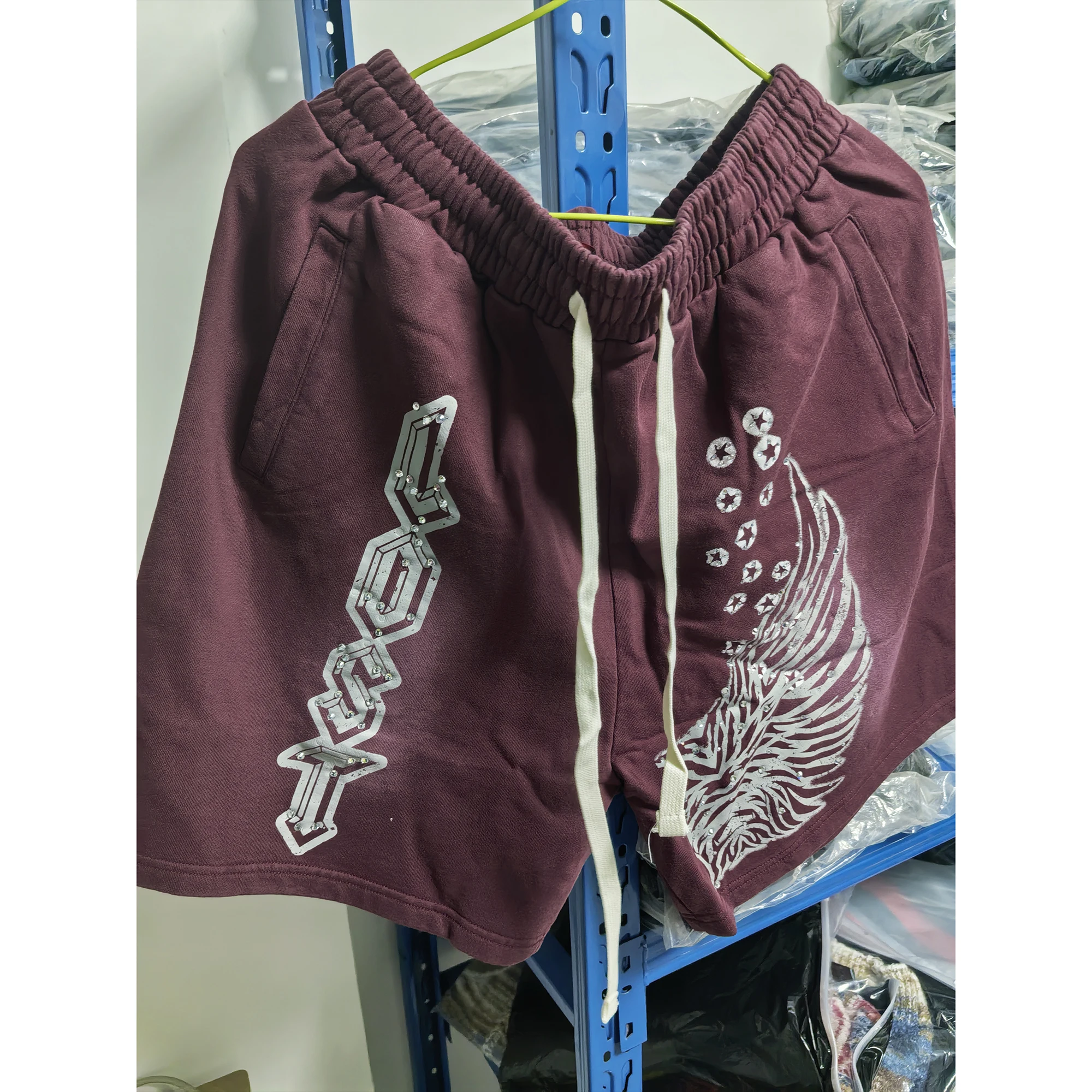 Men's Rhinestone Casual Shorts Graphic Vintage Black Washed Drawstring Sports Shorts Summer Streetwear Oversized Short Joggers