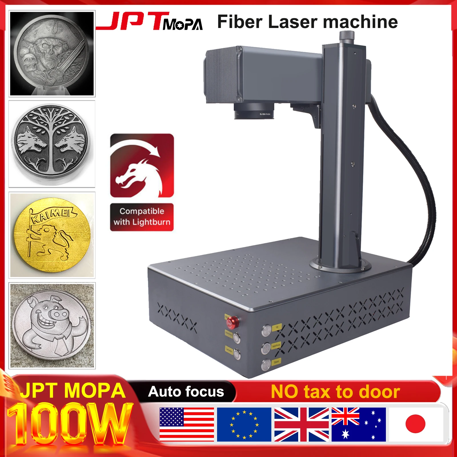 

Автофокус JPT Mopa 100 Вт волоконный лазерный гравер, маркировочная машина 175*175 мм, лазерная гравировка, цветной маркер