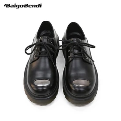 Super Recommend !! Big Round Toe Men's Metal Style Oxfords Trendy Man Basic Daily Leather Derby Shoes Fashion Boy