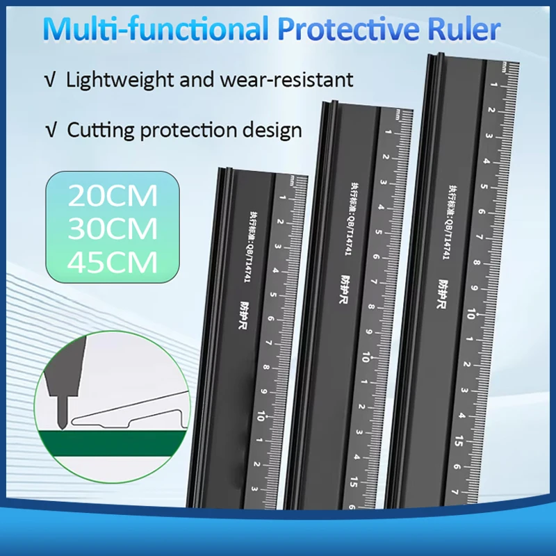 Aluminum Straight Ruler 20/30/45cm Multi-function Protective Ruler Anti Slip Laser Calibration Hands Marking Ruler for Woodwork