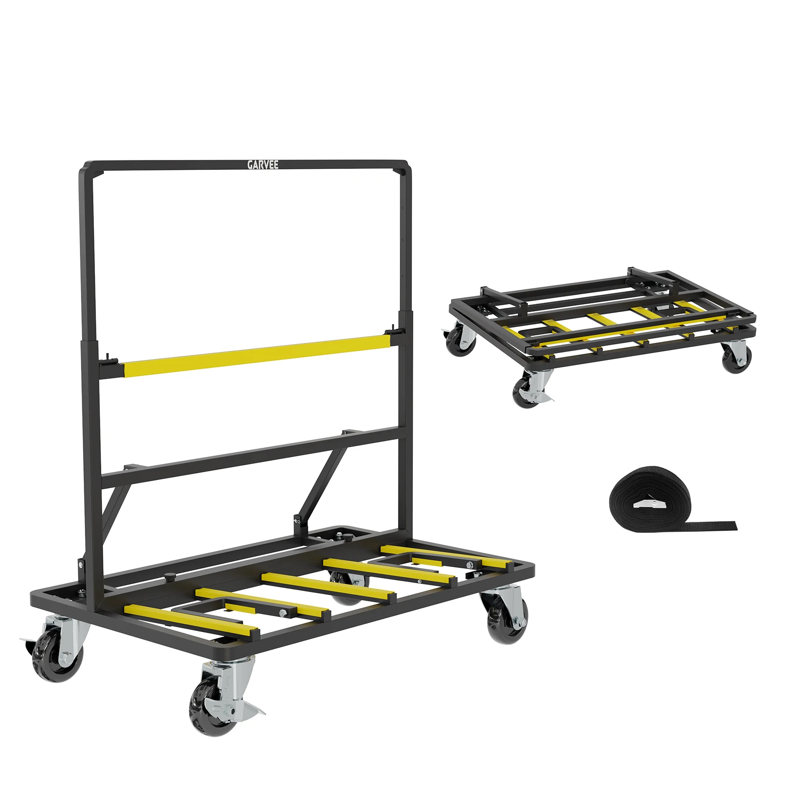 Heavy Duty Panel Dolly Cart, 1800 lb Capacity Platform Truck with Collapsible Expandable Deck, Swivel Casters & Tie-Down Strap for Ladders & Material Handling