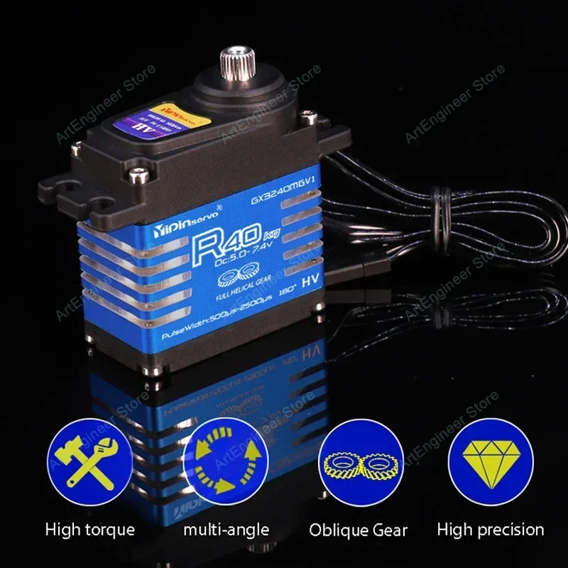 Servo étanche à couple élevé de 40 kg, engrenages hélicoïdaux en acier, protection IP68 pour camions et robots de compétition 1/8 1/10 RC