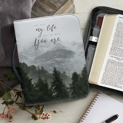 FORUDESIGNS Hand Zipper Bible Bag Leather Landscape Printing Bible Study Totes New Fashion Church Prayer Bible Case Feminina