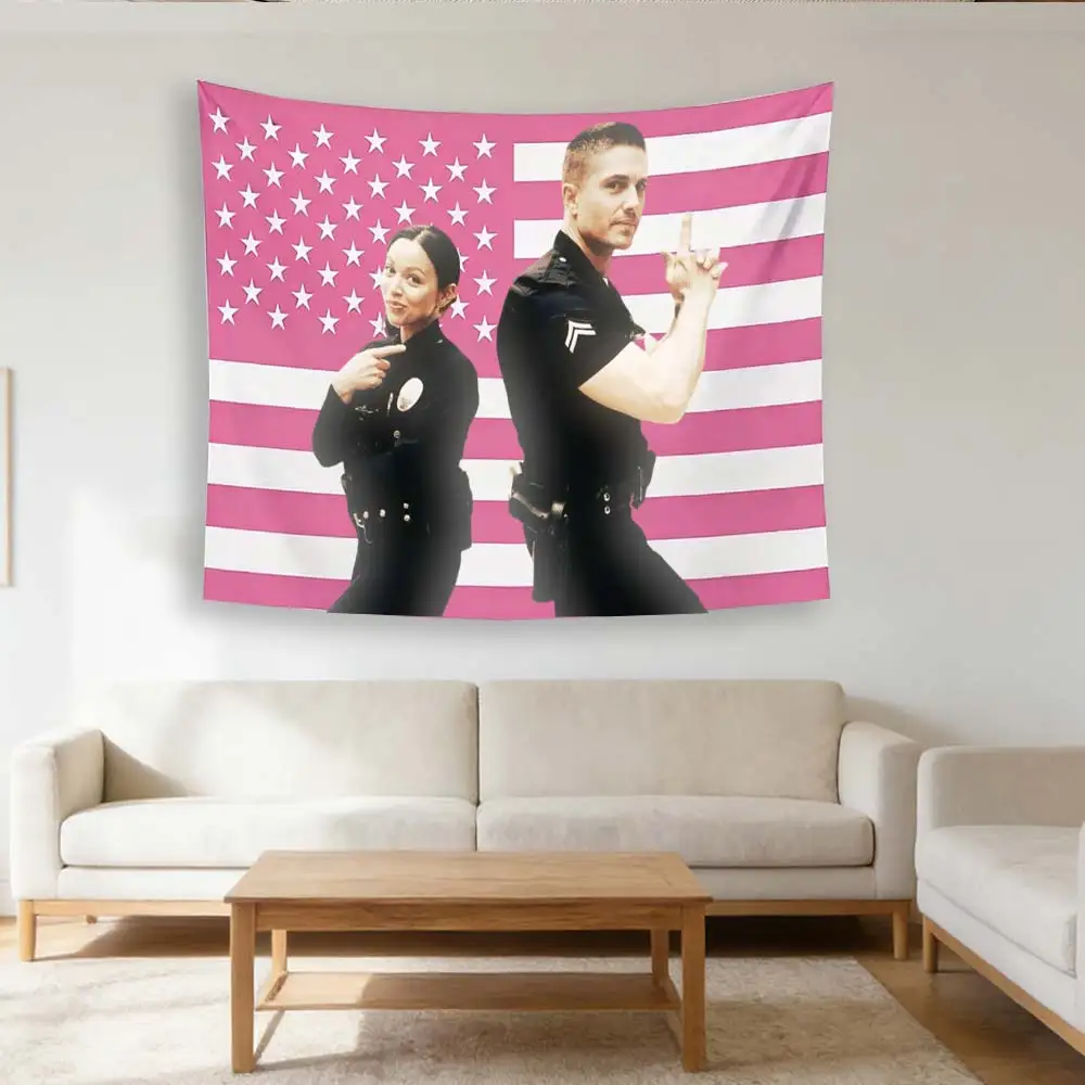 1PC The Rookie TV Show Tapestry, Lucy Chen & Tim Bradford Print Pink American Flag Wall Hanging Art for Room Decor