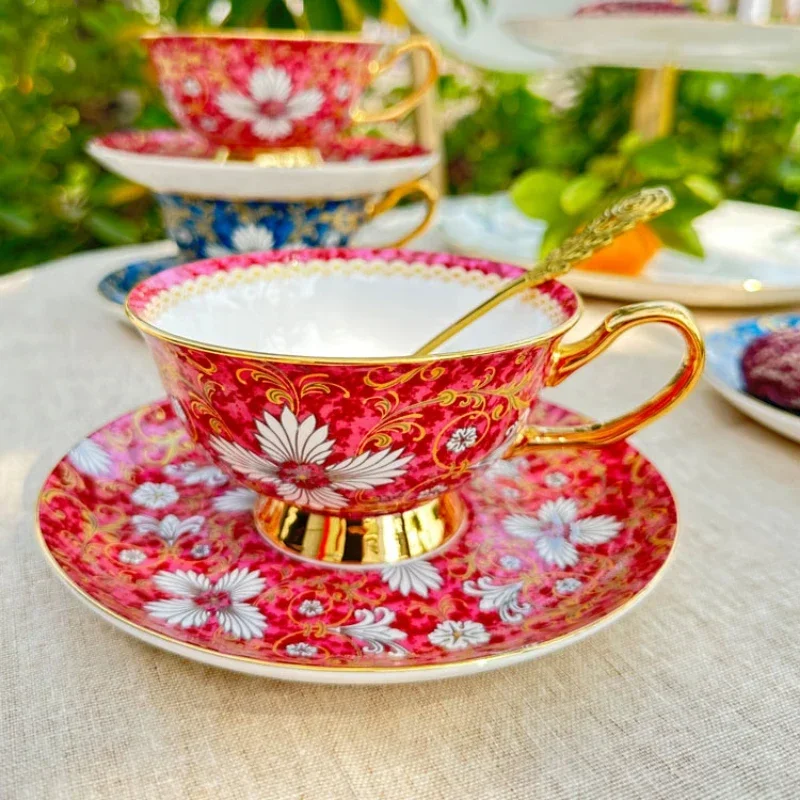 European-style High-grade Bone China Coffee Cup and Saucer Set Exquisite Ceramic Ice and Fire Cups English Afternoon Tea Cups 2