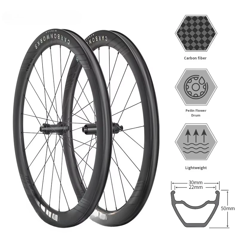 SeeMore 700C Carbon Fiber Road Bike Wheelset 50 High-Profile Open Disc Brake Carbon Rims with Blade Hubs Colorful Bicycle Wheels